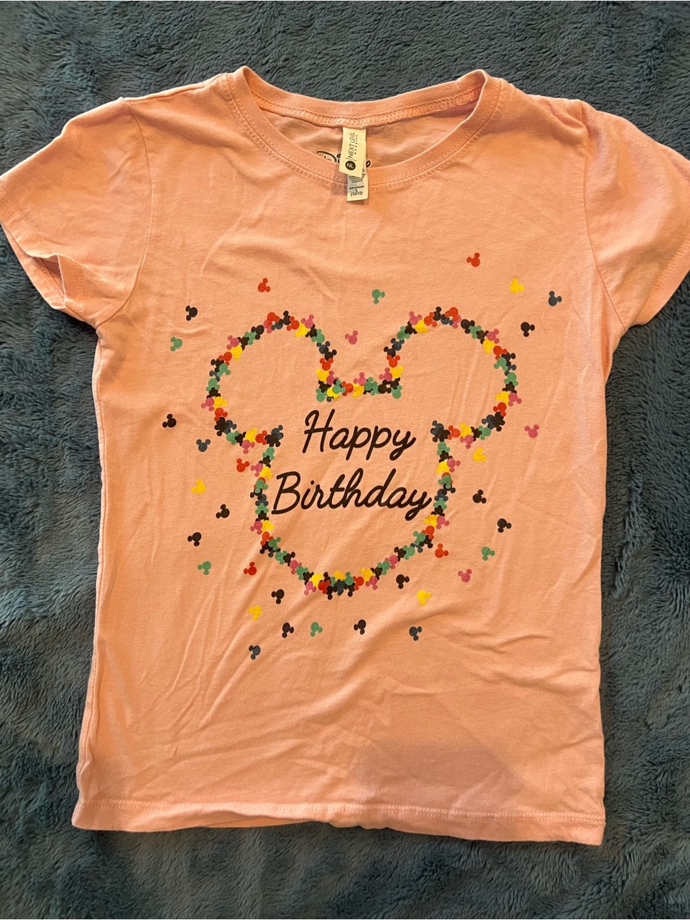 Next Level Apparel Pink Birthday Heart Tee with Multicolor Confetti